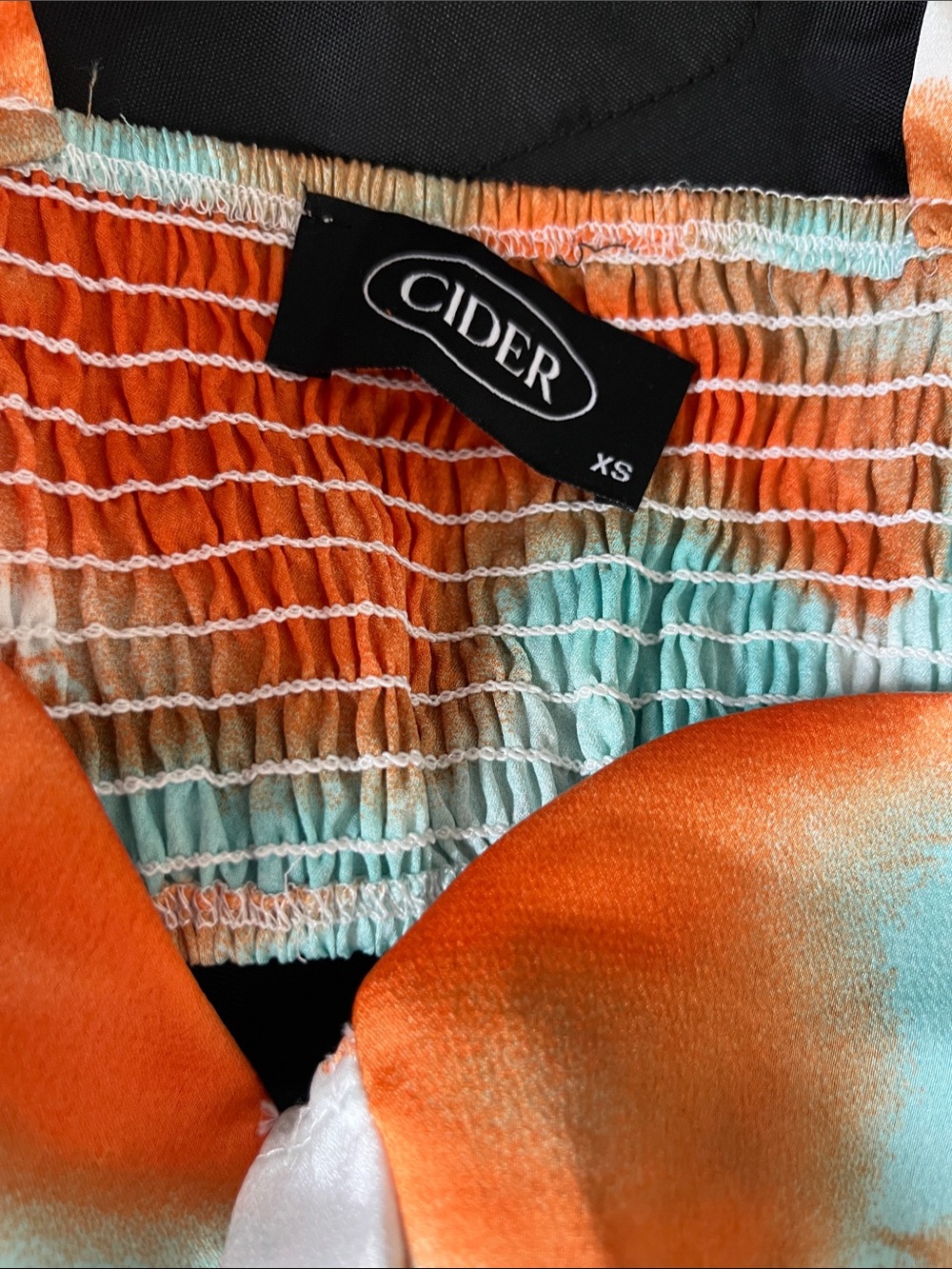 Cider Refreshing Summer Corset Satin Crop Top in Aqua & Orange Tie Dye - Picture 5 of 6